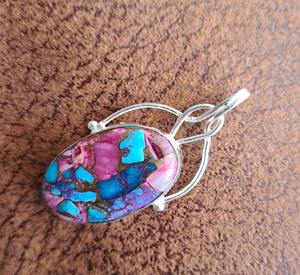 จี้เงินสีเทอร์ควอยส์ทองแดงธรรมชาติทำด้วยมือจี้เงินโบฮีเมียนสำหรับไอเดียของขวัญของเธอ - Product Image 3