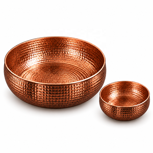 Ensemble de bols ronds en cuivre antique martelé pour pédicure et manucure, pour salon de manucure et spa des pieds - Product Image 1