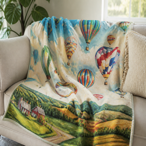 Custom Printed <b>Throw</b> Blanket Personalized Hot Air Balloon Gift Sublimation Flannel Fleece Polyester - Product Image 1