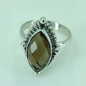 925 Sterling Silver Boho-Inspired Handmade <b>Ring</b> with Smoky <b>Quartz</b> Marquise Number Shape Perfect November Birthstone Gift for Her - Product Image 3