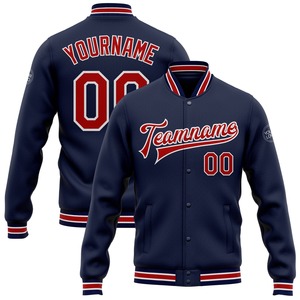 Vente en gros dans l'industrie directe de bombardiers décontractés d'hiver personnalisés bleu marine rouge-blanc veste Letterman Varsity à boutons-pression - Product Image 1