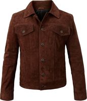 Veste en daim respirant pour homme, style trucker/cowboy, hiver - Style urbain, fermeture boutonnée, marron/noir