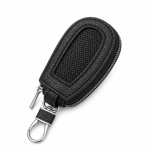 Étui à clés de voiture en cuir PU avec motif nid d'abeille, universel, avec crochet en métal - Product Image 1