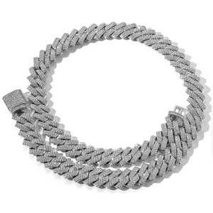 Chaîne cubaine 14MM entièrement glacée Diamants ronds Moissanite en argent 925 et or 10 carats Bijoux de mode pour fête et clubwear - Product Image 4