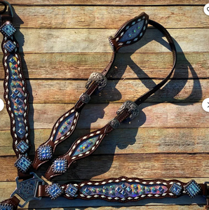 Kaamkaaj Genuine Leather Metal Components Western Saddle Horse Tack <b>Set</b> Buckle Closure <b>Beaded</b> Headstall Breast Collar Washable - Product Image 2