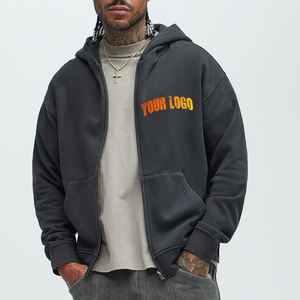 Sweat-shirt à capuche pour homme en coton lourd de qualité supérieure, surdimensionné, streetwear, fermeture éclair, impression numérique, broderie - Product Image 1