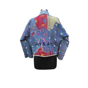 Handmade Vintage Reversible Kantha Jackets for Women Traditional Indian Embroidery Knitted Cotton Various Colors Autumn Logo - Product Image 6