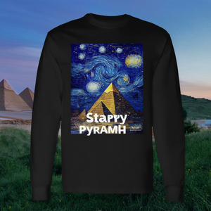 T-Shirt a Maniche Lunghe Notte Stellata Stile Van Gogh con Piramide Egizia, Maglietta Promozionale - Product Image 3