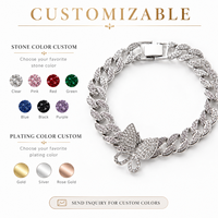 Bracelet et chaîne de cheville Hiphop 15 mm en forme de papillon, plaqué or rose et argent, style Iced Out, pour boutiques en ligne - Vente en gros