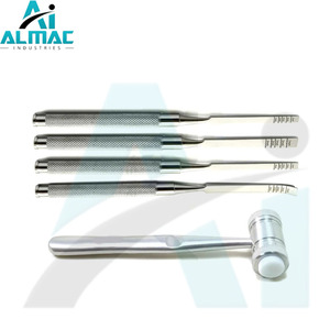 ALMAC Jeu d'instruments chirurgicaux manuels en acier inoxydable allemand de qualité supérieure, 5 pièces, burin dentaire fendu pour os alvéolaire - Product Image 5