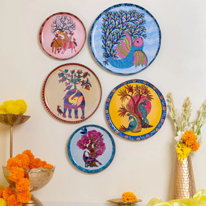 Ensemble multicolore de 5 autocollants muraux en métal émaillé motif fleur pour accessoires de Noël Plateau de table de service noir Vente en gros - Product Image 1