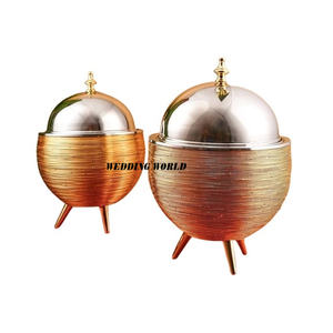 Última colección de olla caliente de metal con cúpula de madera, cazuela de diseño de forma redonda, mesa de lujo, venta al por mayor, calentador de alimentos de metal - Product Image 3