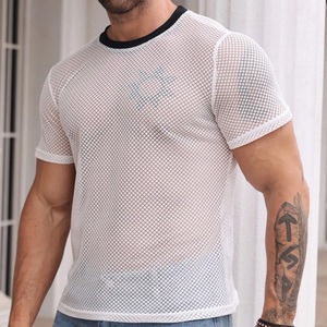 Camiseta de malla lisa para hombre, con logo personalizado, cuello redondo, transpirable, ligera, informal, deportiva, venta al por mayor del fabricante - Product Image 1