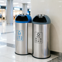 Poubelle publique à chargement latéral SD-19B 75L avec couvercle en dôme, poubelle de recyclage double, poubelle à déchets, poubelle en métal pour extérieur, poubelle à poussière 20 gallons