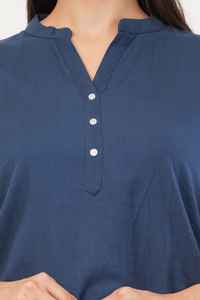 ชุดสตรีผ้าฝ้ายแท้สีน้ำเงินล้วนยืดได้ - Product Image 3