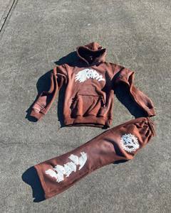 Alta calidad Vintage Sun Faded 450 GSM algodón Patchwork chándal para hombres desgastado grueso ácido lavado crudo dobladillo ZipUp chándal - Product Image 4