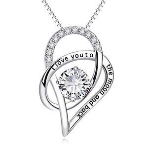 Collana con Ciondolo 'Ti Amo fino alla Luna e Ritorno' in Oro Bianco 14K per Occasioni Regalo - Product Image 1