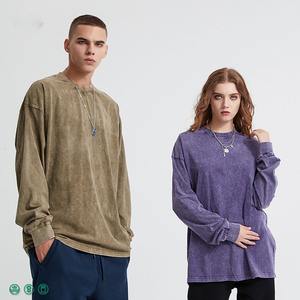 เสื้อยืดแขนยาวสำหรับผู้ชายเสื้อวินเทจซักกรดแขนยาวใช้ได้ทั้งชายและหญิง - Product Image 1