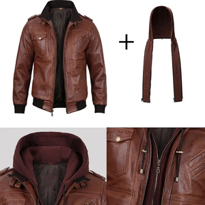 Chaqueta Bomber de cuero de moda con bordes acanalados de cintura ajustable y personalización de marca bordada o impresa - Product Image 3