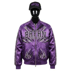 Chaqueta de Satén Premium para Mujer, Tela Morada Brillante con Paneles Adornados, Diseño de Logotipo Bordado Personalizado, Chaquetas de Satén para Mujer - Product Image 1