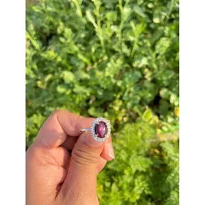 Anillo de Rubí Estilo Romántico, Corte Ovalado, Anillo de Diamantes y Rubí, Plata de Ley 925, Joyería de Piedras Preciosas Hecha a Mano, Proveedor Mayorista - Product Image 2