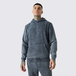 Survêtement décontracté d'hiver pour homme en molleton 100 % coton écologique de haute qualité, motif uni délavé à l'acide, grande taille, coupe-vent, OEM - Product Image 2