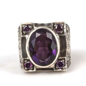 925 Sterling <b>Silver</b> Men's <b>Ring</b> with Oval <b>Amethyst</b> Stone Handcrafted Bezel Setting Stylish Hip-Hop Fashion Gift - Product Image 4