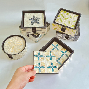 Sous-verres en mosaïque de 10 cm, légers et faits à la main |   Sous-verres carrés naturels écologiques pour la cuisine et le salon - Product Image 2