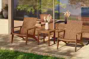 Fauteuil de jardin en bois de teck massif avec dossier haut et finition noyer Série Santorini - Product Image 4