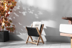 Organizador de Revistas y Periódicos de Madera y Cuero para el Suelo, Decoración para Sala de Estar/Oficina en Casa, Marco de Madera - Product Image 2