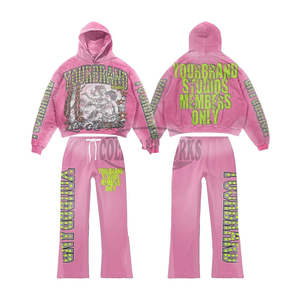 Survêtement à capuche personnalisé pour homme, vêtements de sport de haute qualité, poids lourd, coupe régulière, unisexe, streetwear évasé, 100% coton - Product Image 3