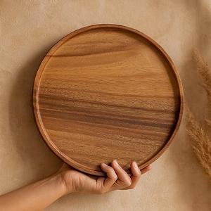 Bandeja de madera redonda de gran oferta con bandeja elegante con asa para servir o almacenar de F S International - Product Image 4
