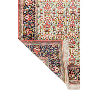 Tapis en soie noués à la main Gulmarg, motif floral rose et vert menthe, rectangulaire 9x12, épaisseur de la pile 3-4 mm, pour la décoration de la maison et du salon - Product Image 5