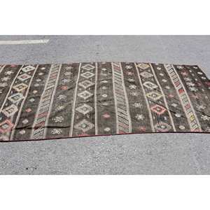 พรมสไตล์ตุรกีโบราณขนาด4.2x10.8ฟุตขนสัตว์สีเบจสีน้ำตาลพร้อมแผ่นรองทำจากยางแบนทอลายเย็บปะสไตล์โบโฮสำหรับโถงทางเดิน - Product Image 3