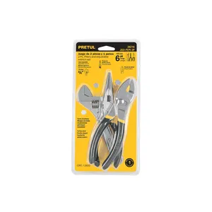 Caja de juego de herramientas domésticas profesionales Pretul con 4 unidades, 2 Alicates con mango de PVC y 1 llave de impacto ajustable incluida - Product Image 1