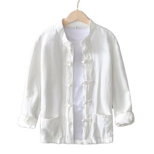 Camisa de Hombre Casual de Manga Larga, Tejido de Lino y Algodón, Cuello Mao, Corte Holgado, Transpirable, para Primavera - Product Image 5