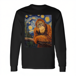 Camiseta Promocional de Manga Larga con Diseño de Orangután Estilo Noche Estrellada de Van Gogh - Product Image 2