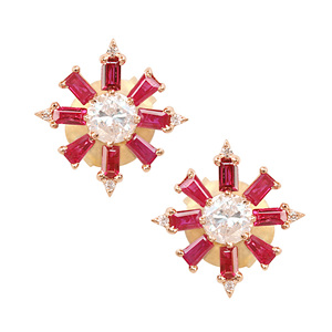 18K Solid Rose Gold Natural Diamond Gemstone Baguette Cut Ruby Tiny Stud Boucles d'oreilles faites à la main Designer Fine Jewelry Manufacturer - Product Image 4