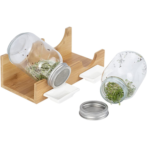 Bandeja de germinación de bambú, kit de tarro de <span class=keywords><strong>semillas</strong></span> de germinación, juego de vidrio, soporte de planta de drenaje, estación de propagación, estante de madera - Product Image 1