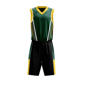 Ensemble de maillots de basket-ball personnalisés en polyester/coton imprimés par transfert thermique, bleu et jaune, lettres, évacuation de l'humidité, unisexe, adulte, athlétique - Product Image 4