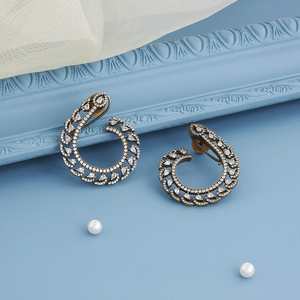Zircon Hoop Stud Stylish Trendy Geometric Design Featuring Romantic Religious <b>Pearl</b> <b>Diamond</b> for Parties Made Zinc Alloy Brass - Product Image 2