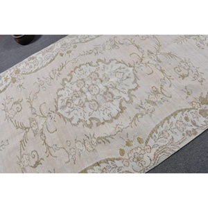 Traditional Beige Vintage Turkish <b>Rug</b> 5.2 X 8.6 ft Patchwork Design Wool Viscose Material Latex Backing for Entryway <b>Bedroom</b> - Product Image 5