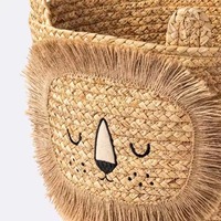 Article chaud conception flexible mignon Animal Design jonc de mer tissé panier à linge en osier pour enfants et adolescents pour bébé chambre décor stockage