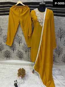 Traje tradicional indio pesado Vichitra seda listo para usar Salwar Kameez traje con hermoso bordado trabajo encaje borde Dupatta - Product Image 4