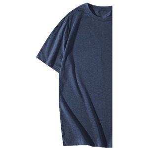 T-shirt décontracté pour homme, 220g, 100% coton biologique, manches courtes, couleur unie, col rond, coupe ample, surdimensionné, brodé, respirant, vierge - Product Image 6