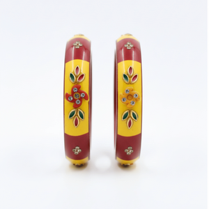 <b>Set</b> of 2 Fine <b>Bangles</b> Red & Yellow Floral Stone Lac Design - Product Image 2