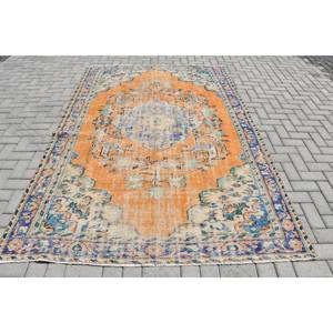 Alfombra turca azul naranja vintage clásica de 5 pies, 9 pulgadas, 8 pies, 8 pulgadas, patrón de retales, Material de lana, sala de estar látex para, pasillo, 4M - Product Image 1