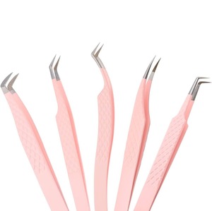 Ensemble de pinces à cils de précision en acier inoxydable MORGANS INDUSTRIES, prise en main fine et parfaite, pointe lisse durable rose, 10 pièces, modèle - Product Image 1