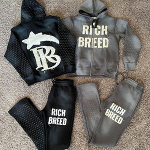 ชุดวอร์มฤดูหนาวสำหรับผู้ชายซักด้วยกรดกางเกงมีฮู้ดทำจากเทอร์รี่ระบายอากาศได้ดีกางเกงสเวตเตอร์ปักลายตัวอักษรสีล้วนล้วนล้วน - Product Image 1