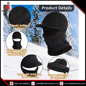 Masque facial pour homme, bonnet en tricot, masques de Ski, cache-cou avec couvre-oreilles pour la course à pied, chapeaux d'hiver pour hommes pour le froid - Product Image 3